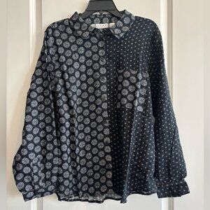 Joan Rivers Printed Button-Front Top – Size Large – NWT
